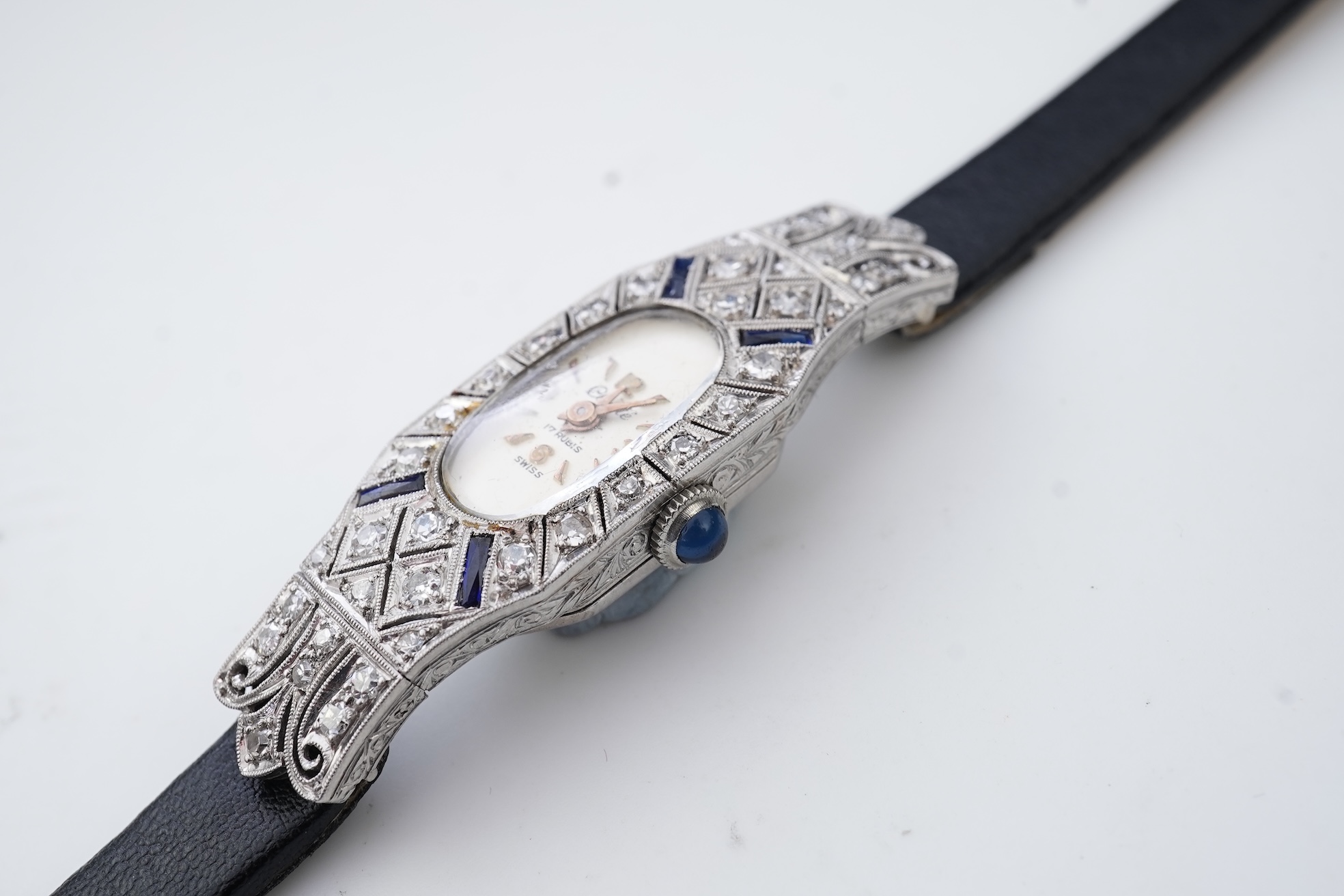 Clarté, a lady's Art Deco synthetic sapphire and diamond cocktail watch, 1930s